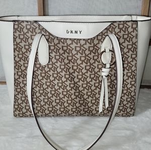 DKNY Lolita TZ Tote Bag, Brown and white